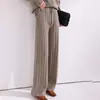 Pantalones de punto de lana pura de pierna ancha con jacquard de espiga hilo dorado y plateado cintura alta para mujer, pantalones rectos casuales holgados, pantalones largos estilo otoño e invierno