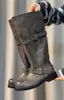 Hebilla de Cinturón Botas Apiladas con Tacones Gruesos, Nuevo Otoño 2026 Botas Vintage Desgastadas de Media Pantorrilla, Botas de Estilo Coreano, Botas de Trabajo de Nicho para Mujer