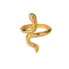 Anillo de Serpiente de Acero Inoxidable Transfronterizo Chapado en Oro de 18K Anillo Abierto Estilo Gótico Punk Animal Joyería Exagerada