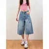 Pantalones capri de pierna ancha, cropped, de tiro alto, adelgazantes, de corte holgado para mujer, que reducen la edad, favorecedores de la figura, versátiles, de mezclilla con lavado vintage