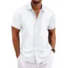 2025 Cross-Border Amazon Aliexpress Nova Camisa Casual Solta de Manga Curta Jacquard de Algodão e Linho para Homem Respirável