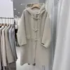 Casaco com Capuz e Botões de Argola, Lã Dupla Face, Casaco Versátil Casual para Mulheres, Estilo College, Engrossado, Abaixo do Joelho, Casaco de Inverno Longo
