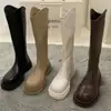 Botas Largas para Mujer de Nuevo Estilo con Forro de Felpa, Circunferencia Amplia de la Pantorrilla, Suela Gruesa, Apertura Amplia Otoño e Invierno, Botas de Talla Grande con Corte en V Alto