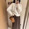 Suéter de Lana Grueso de Cachemira Estilo Coreano Nuevo para Mujer, Base Combinable, Cuello Alto, Forma Torcida, Casual Suelto, Otoño e Invierno