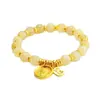 Pulseira de Quartzo Rutilado Dourado Natural com Pingente do Deus da Fortuna Amarelo, Atacado de Cristais para Transmissão ao Vivo e Atrações Turísticas S6011604