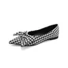Versão em pele de ovelha~Sapatilhas rasas de bico fino com laço estampa de leopardo francês para mulheres, mocassins de sola macia