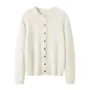 Estilo Nuevo Otoño e Invierno Cárdigan de Punto 100% Cachemira Pura Moda Color Sólido Engrosado Cálido Manga Larga para Mujer Cuello Redondo
