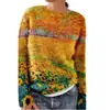 Em Estoque Moletom Feminino Pulôver com Estampa Floral Impresso em 3D Sem Capuz, Blusa Casual Solta de Manga Longa, Marca Tendência, Legal