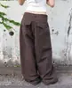 Calça de cor sólida verde militar vintage, corte solto, perna curva, preto, marrom escuro, outros, padrão de pelo de coelho