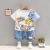 Ropa Infantil de Comercio Exterior Camiseta Infantil de Cuello Redondo Traje Infantil Dibujos Animados para Niño Manga Corta Traje de Verano de Dos Piezas para Bebé