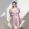 Traje de baño de una pieza estilo falda para mujer talla grande, moderno, conservador, para mujeres con curvas, que oculta el abdomen, adelgazante, de corte holgado, traje de baño extragrande