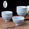 Tigela de Porcelana Azul para Jantar com Desenhos de Orquídea e Crisântemo, Cor Impressa em Subglaze, Tigela Ruyi, Tigela Grande, Tigela para Macarrão Udon, Prato Estilo Tang, Prato para Molho
