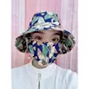Sombrero con Máscara Protectora Solar Nuevo Primavera 2026 con Cubierta Facial Integrada, Sombrilla de Ciclismo al Aire Libre Estampada a Prueba de Viento, Transpirable, Sombrero para Recoger Té