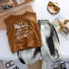 Camiseta sin mangas de algodón de verano para niños 2024, pantalones bombachos de seda helada, traje de estilo occidental para niños y niñas