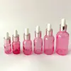 Frasco de óleo essencial ouro rosa atacado frasco de vidro pêssego conta-gotas de cabeça plástica 10ml30ml100ml pequeno frasco de amostra