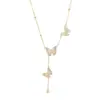 Colar Original com Borboleta e Pingente de Esmalte S925 Prata Esterlina Banhado a Ouro Moda Tipo Y Corrente Delicada para Clavícula
