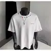Camiseta de manga corta de peso pesado estilo americano, marca de moda, bordado de arcoíris para hombre, diseño de verano 2025, top holgado de nicho