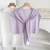 Chal de punto monocromático simple estilo coreano con agujeros, fresco para primavera y verano, con decoración de nudos, adecuado como prenda exterior y como accesorio elegante