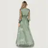 Nuevo vestido largo elegante para fiesta, estilo europeo y americano, con estampado floral, cuello en V, manga larga y ceñido a la cintura, de comercio exterior transfronterizo