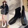 Botas Finas de Salto Alto Estilo Francês para Mulheres, Botas Curtas, Novas Botas Martin de Salto Grosso com Bico Quadrado Outono e Inverno 2026, Botas Curtas Chelsea