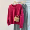 Suéter Vermelho-Rosa Estilo Preguiçoso para Mulheres, Tricô Suave e Macio, Adequado para Outono e Inverno, Top Base de Tricô Grosso Slim-Fit