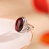 Joyería Yuebao Plata Esterlina S925 Ámbar Sangre Retro Anillo Cabujón Hoja de Bambú Bambú Viejo Nueva Tendencia Nacional Chinoiserie Anillo de Plata