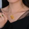 Colgante de Calabaza Hueca Cepillada Imitación Oro Arena, Collar de Calabaza Estilo Palacio Retro Nicho de Lujo Ligero para Mujer, Joyería Meilong