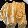 Pijama de Niña Lindo a Rayas Estrelladas con Cuello Redondo, Conjunto de Cardigan de Manga Larga y Pantalones para Primavera y Otoño, Ropa de Casa para Estudiantes