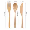 Juego de cuchillo, tenedor y cuchara de madera al por mayor, juego de cubiertos portátil para exteriores, juego de tres piezas de cuchillo, tenedor y cuchara, juego de cubiertos para estudiantes y niños