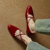Elegantes Mary Janes Retro con Textura de Piel de Vaca para Aumentar la Altura Otoño 2024 Tacón Bajo Punta Redonda Pequeña Cuero Genuino Tira Cruzada Zapatos de Una Capa para Mujer