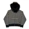 Producto Nuevo de Comercio Exterior 2026: Sudadera con capucha de felpa estampada dividida con cremallera y patchwork, estilo BF High Street, ajuste holgado, chaqueta cálida