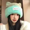 Gorro de Lana con Orejas de Gato Lindo Estilo Coreano para Mujer Invierno Cálido Protección para los Oídos Gorro de Punto Hace que la Cara se Vea Más Pequeña Versátil Gorro para Ponerse