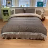Juego de falda de cama de cuatro piezas con volantes de encaje vintage estilo francés, algodón puro lavado ultrasuave, juego de tres piezas para dormitorios de estudiantes
