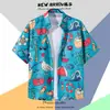 Camisa Floral Tailandesa de Playa para Hombre de Manga Corta Ins Guapo Verano Estilo Hong Kong Retro Hawaiana Seda de Hielo Camisa de Playa Moderna