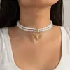 Colar Feminino Ajustável de Liga Estilo Étnico Retrô Pingente Redondo Cruz Contas de Pérola Acrílico