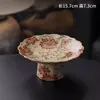Elegante fruteira de cerâmica azul e branca vintage com girassol pintado à mão, de pé alto, para uso doméstico na sala de estar, para chá e lanches