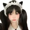Diadema japonesa de gato blanco y negro con orejas de gato de peluche, accesorio para el pelo de Lolita con foto de chica suave