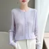 26 Outono/Inverno Novo Cardigã de Tricô com Gola Redonda de Seda e Caxemira Feminino Manga Longa Padrão de Coração Jacquard Solto Versátil Top