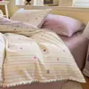 Juego de Ropa de Cama de Algodón Cepillado Engrosado Juego de Cuatro Piezas Sábana de Cama Hueca de Algodón Puro Funda de Edredón Faldón de Cama Juego de Tres Piezas Ropa de Cama Cálida de Otoño e Invierno