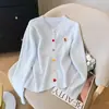 Chaqueta Suéter de Punto con Botones de Corazón Coloridos Estilo Coreano Hilo de Puntos para Mujer Otoño e Invierno Nuevo Estilo Dulce Cárdigan de Punto