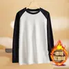 Camiseta básica de terciopelo de doble cara con mangas raglán largas para hombre, estilo americano de alta costura de moda para otoño e invierno con bloques de color y diseño cálido