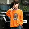 Camiseta de algodón puro de manga larga para niños de primavera y otoño, top holgado elegante para niños, camiseta básica versátil para niños mayores en primavera y otoño