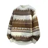 Suéter de tricô jacquard com padrão de losangos e gola redonda, novo para outono/inverno, uma peça básica estilosa e casual para homens jovens