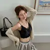 Lencería de satén con encaje para pestañas para mujer, cómoda, sin aros, sexy, tirante fino, espalda hermosa, estilo top de tirantes, puro deseo 5525