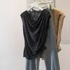 Moda Feminina Plus Size 2026 Estilo Coreano Tendência Body Slim com Gola Drapeada, Pregas Laterais e Design com Fenda