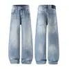 Pantalones Vaqueros para Hombre Muxi Clothing Otoño/Invierno Versátiles Algodón Puro Diseño de Salpicaduras de Tinta Retro High Street Pierna Recta Estilo Americano