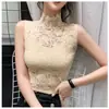 Cuello Falso para Mujer, Camiseta Interior sin Mangas de Encaje Calado, Capa Interior de Cuello Alto, Elegante Camisa Calada de Encaje, Cuello Falso