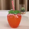 Copo de Morango para Pet 500ml Copo de Suco Plástico Brilhante Copo com Canudo de Morango Festa Havaiana Copo Descartável Moldado