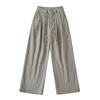 Calça Listrada Ampla Relaxada de Verão para Mulheres, Tecido Fino Texturizado Emagrecedor com Caimento Reto Casual Comprimento Total