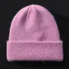 Gorro de tricô de pelo de coelho angorá, chapéu de tricô quente com punho para outono e inverno, chapéu de lã versátil de cor sólida, direto do fabricante